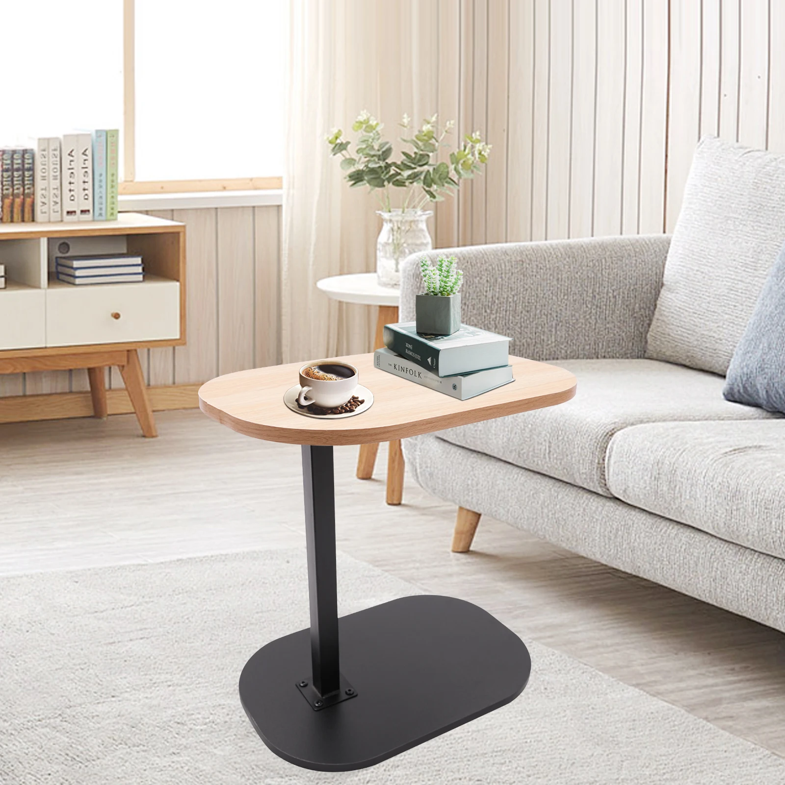 C-förmiger Beistelltisch, höhenverstellbar, kompakter Couchtisch, 360° drehbar, Schreibtischoberfläche, moderner, leichter Luxus-Stil Image