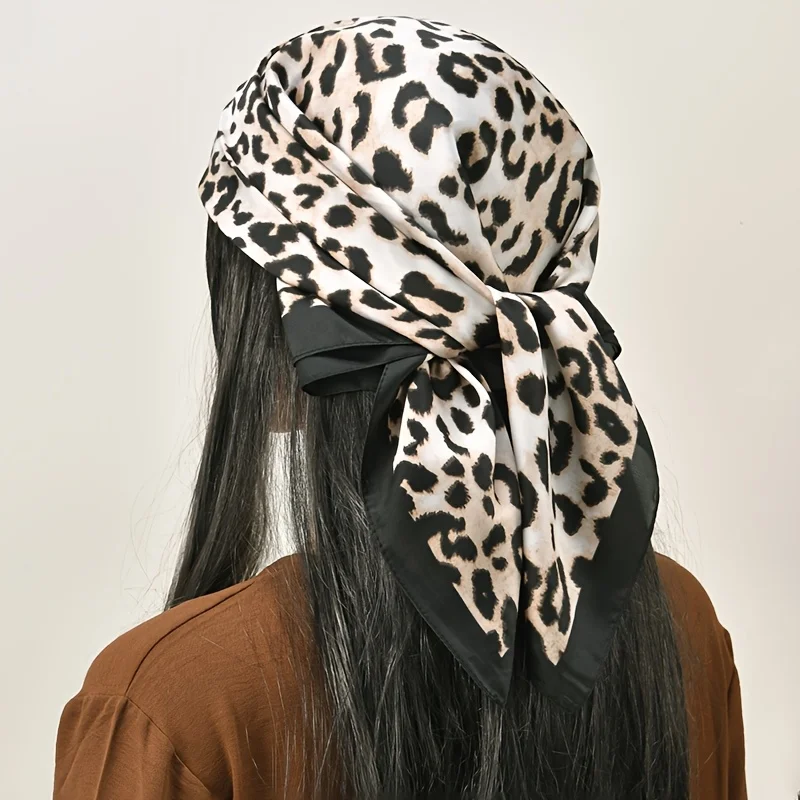 Luxus Platz Luxus Leopard Print Satin Schal Damen Stirnband Kleine Haar Schals Band Weibliche Taschentuch Bandana Foulard Image