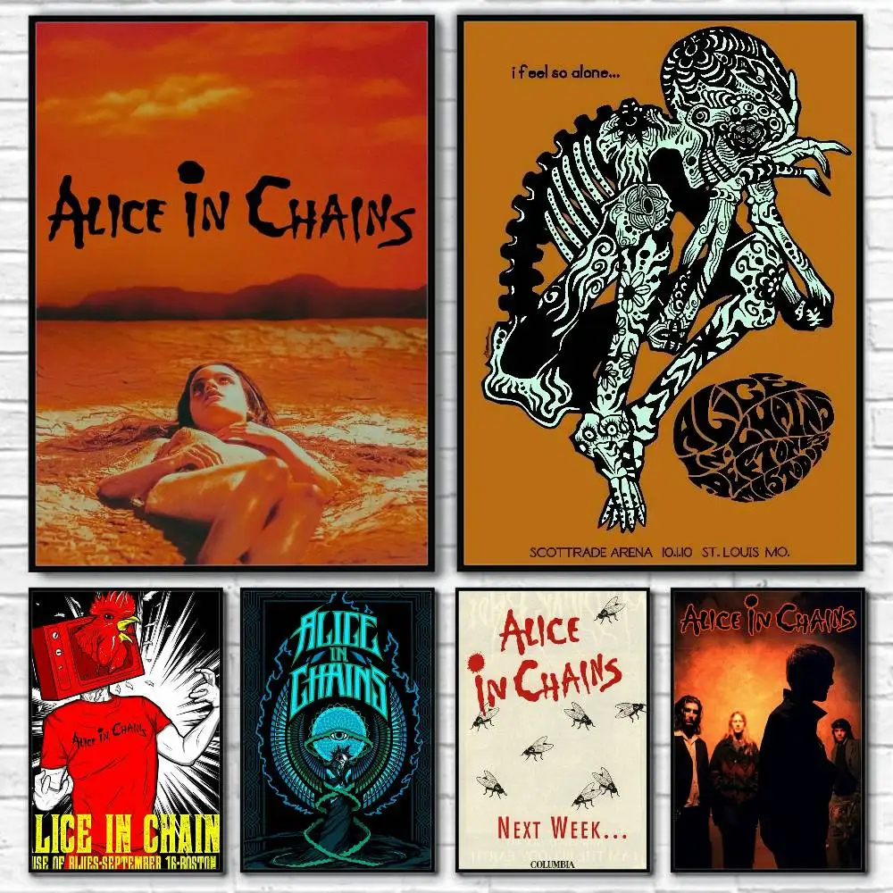 Retro-Musik-Alice in Ketten-Poster, selbstklebende Wandkunst für Wohnzimmer, Schlafzimmer, kein Verblassen, moderne Heimdekoration Image