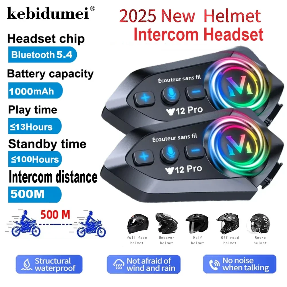 Y12 Pro Dual Mic Motorrad Helm Intercom Headset Drahtlose Freisprechen Anruf Wasserdichte Musik Player Lautsprecher FM Radio Kopfhörer Image