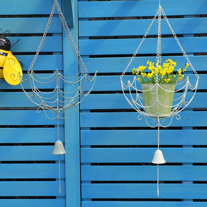 Gartendekoration für drinnen und draußen, Metall-Pflanzkorb zum Aufhängen, rundes Fenster, Deck, Kokosfaser-Innenfutter, Kokosnuss-Hängekorb Image