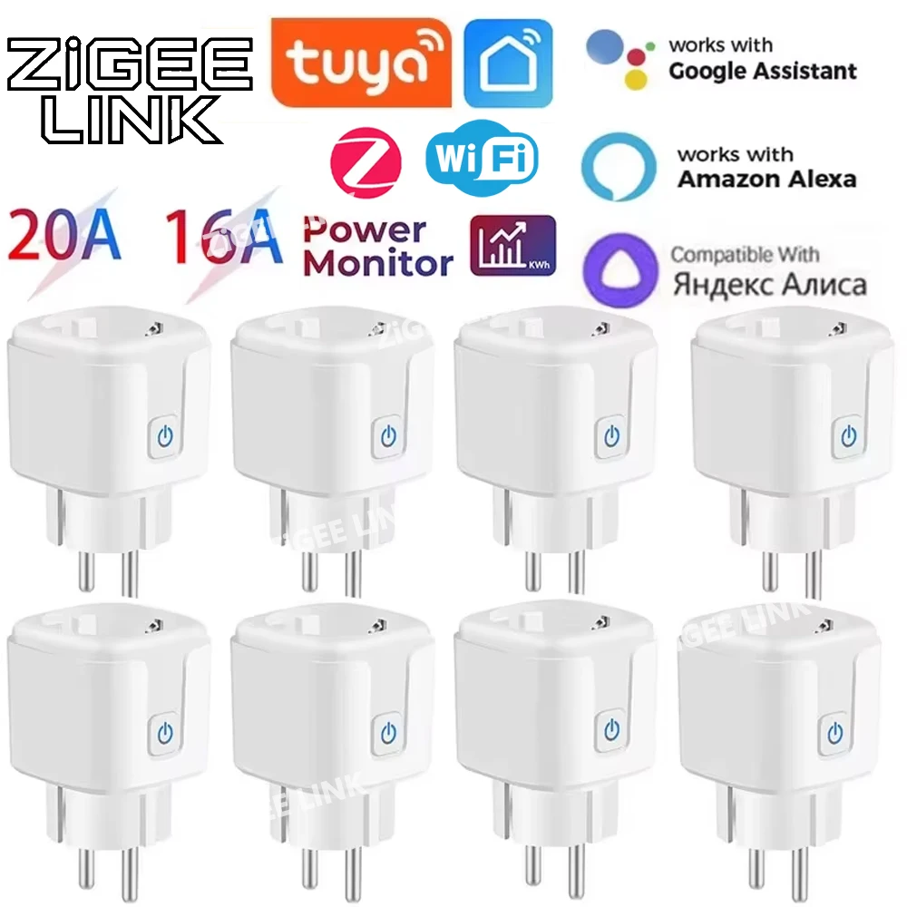 Tuya Smart WiFi/Zigbee Steckdose EU Steckdose 16A/20A mit Power Überwachung Timer Funktion Sprachsteuerung Alexa Google Home Alice Image