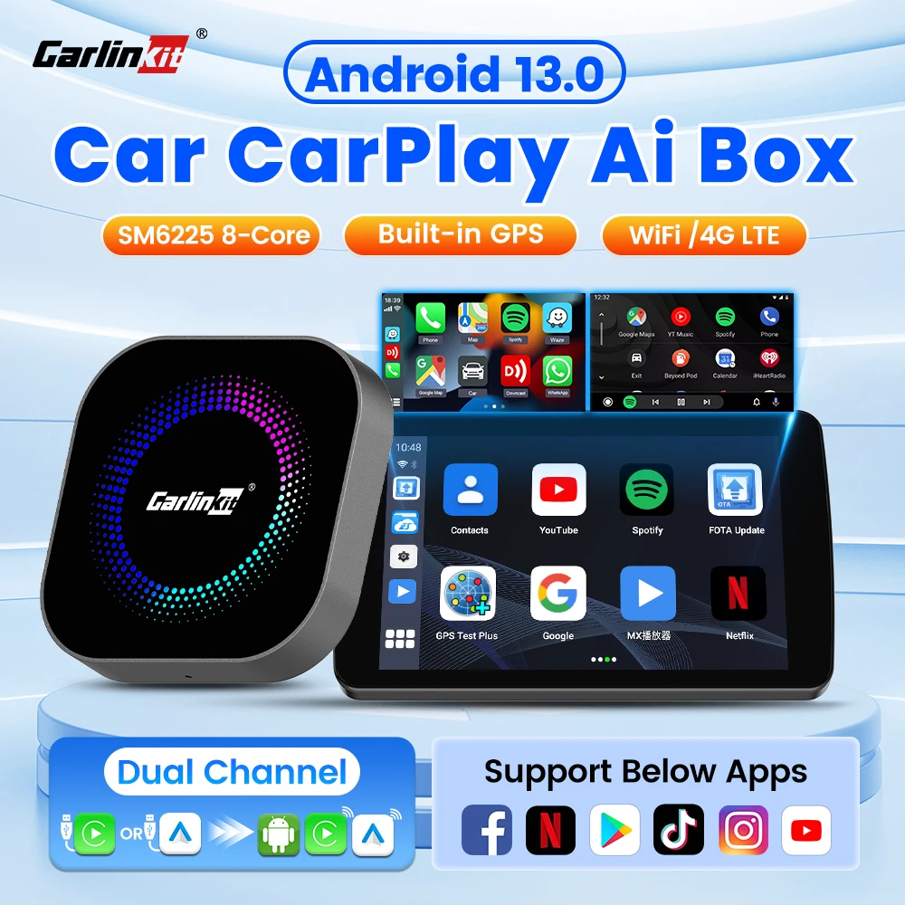 CarlinKit Android 13 Car TV Box Qualcomm SM6225 8-Core Wireless Android Auto & CarPlay Ai Box For Netflix WiFi BLE Auto Connect