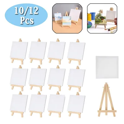 10/12pcs Mini Canvas and Easel Set, Small Art Easel Stand with Canvas Kids Painting Craft DIY Drawing Table Easel Oil Painting