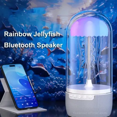 360° Rotating Jellyfish Bluetooth Speaker - Color-Changing LED Lamp with 3D Surround Sound & Deep Bass for Home Theater