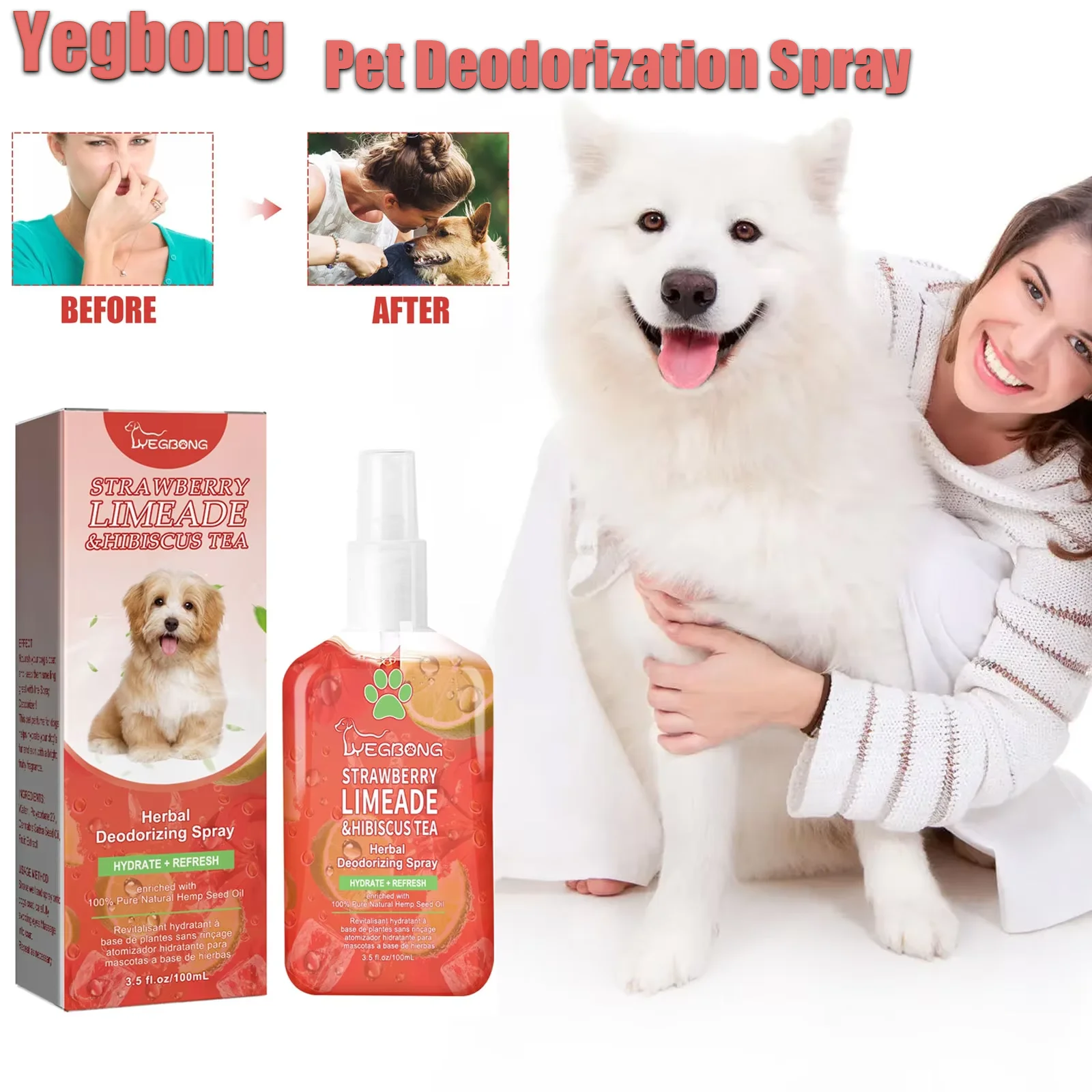 Yegbong Pet Odor Eliminator Spray – langanhaltendes, sauberes Deodorant für Hunde und Katzen, flüssiger Duft, Geruch zur Entfernung von Körpergeruch Image