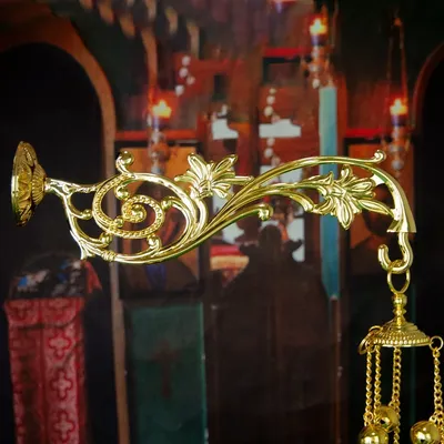 Orthodox Incense Burner and Wall Hook Set, Zinc-Gold-Plated, Church Decoration, Air Purification, Religious Gift