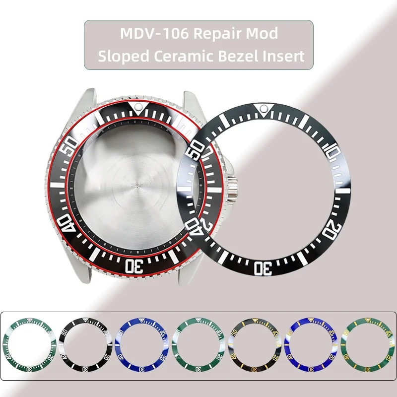 Für CASIO MDV-106 abgeschrägter Keramik-Lünetteneinsatz 12H Pearl-Marker MDV106 Duro/Marlin Taucheruhr 41 x 32,8 mm Upgrade-Einsatz-Reparatur-Mod Image