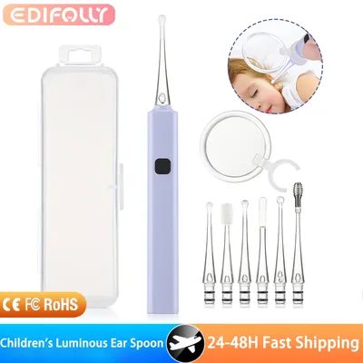 Children's Luminous Ear Spoon Baby Ear Wax Cleaner Removal Set USB Charging 6 Tips kit for Adults with Magnifier Health Care