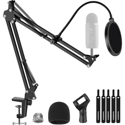 InnoGear Mic Stand for Blue Yeti Heavy Duty Microphone Stand with Microphone Windscreen and Dual Layered Mic Pop Filter Suspens