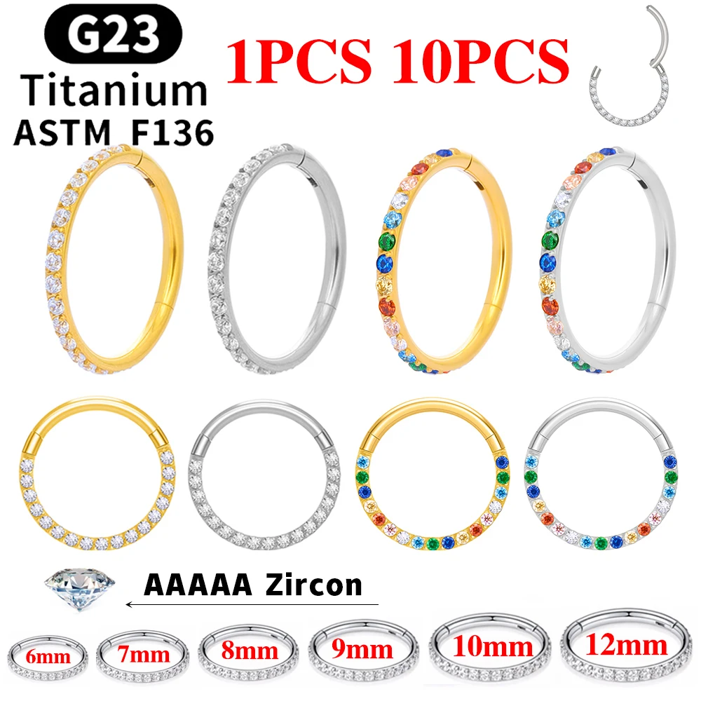 1/10PC G23 Titan Nasenringe Septum Clicker Runde Ohrringe CZ Scharniersegment Ohr Tragus Knorpel Helix Daith Piercing Schmuck Image