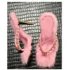 Rosa Pelz Kristall Slip Auf Hausschuhe Thin High Heel Karree Modische Sexy Kühlen Sommer Große Größe Frau Schuhe Zapatillas Mujer