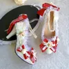 Original Lolita handgemachte wunderschöne Blume Hochzeit elegante runde Kopf High Heels alten Stil Hanfu Damen Schuhe rosa Pumps