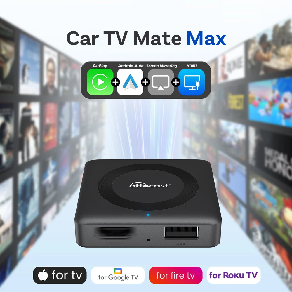 Ottocast Auto TV Mate Max Wireless CarPlay Android Auto Adapter TV Streamer Box Upgrade Wired Port zu HD Wireless Heißer Verkauf 4 in 1 Image
