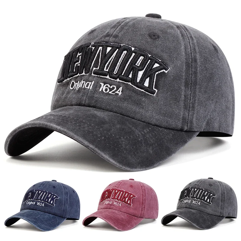 Unisex NEW YORK 1624 Stickerei Wash Baseball Caps Frühling und Herbst Outdoor Einstellbare Casual Hüte Sonnenschutz Hut Sport Cap