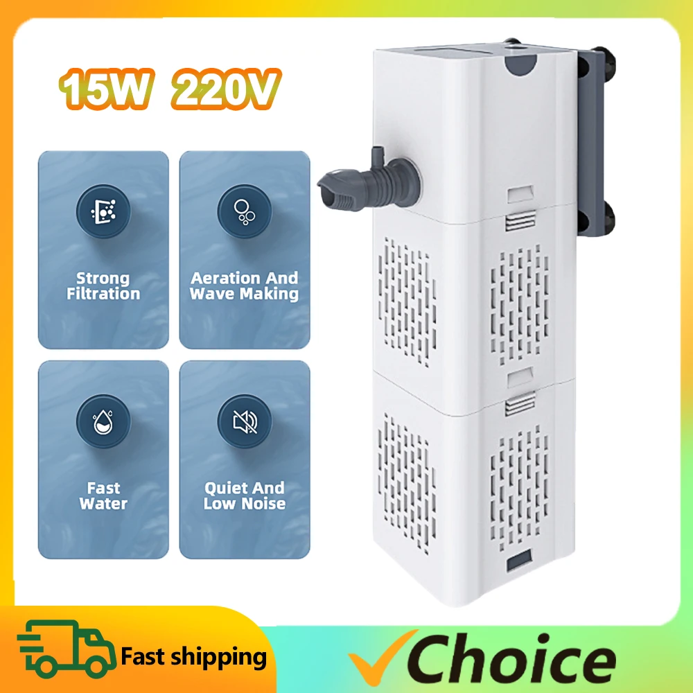 15-W-Filter, Aquariumfilter, Filterpumpe, Zirkulation, interner Filter mit maximalem Durchfluss von 1000 l/h, einstellbarer Luftstrom, leise Image