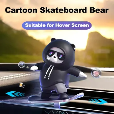 Car Automatic Sliding Skateboard Bear Center Console Dashboard Ornament Alloy Cartoon skateboarding Bear Car accessories