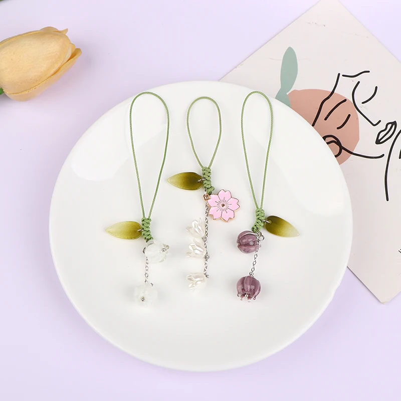 Handgemachter kreativer Tulpenblumen-Schlüsselanhänger, personalisierter Handy-Handschlaufe, Lanyard, Handyhülle, Charms, Schlüsselanhänger Image