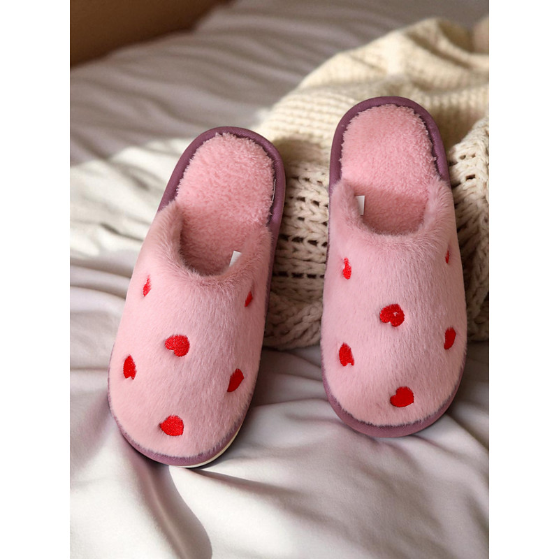 Women's Slippers Fuzzy Slippers Fluffy Slippers House Slippers Warm Slippers Home Valentine's Day Daily Heart-shaped Fleece Lined Flat Heel Round Toe Plush Casual Comfort Faux Fur Loafer Dusty pink