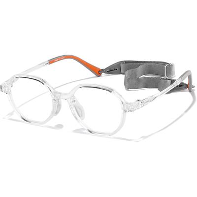 Zenni Kids Geometric Glasses w/ Strap Clear Plastic Full Rim Frame