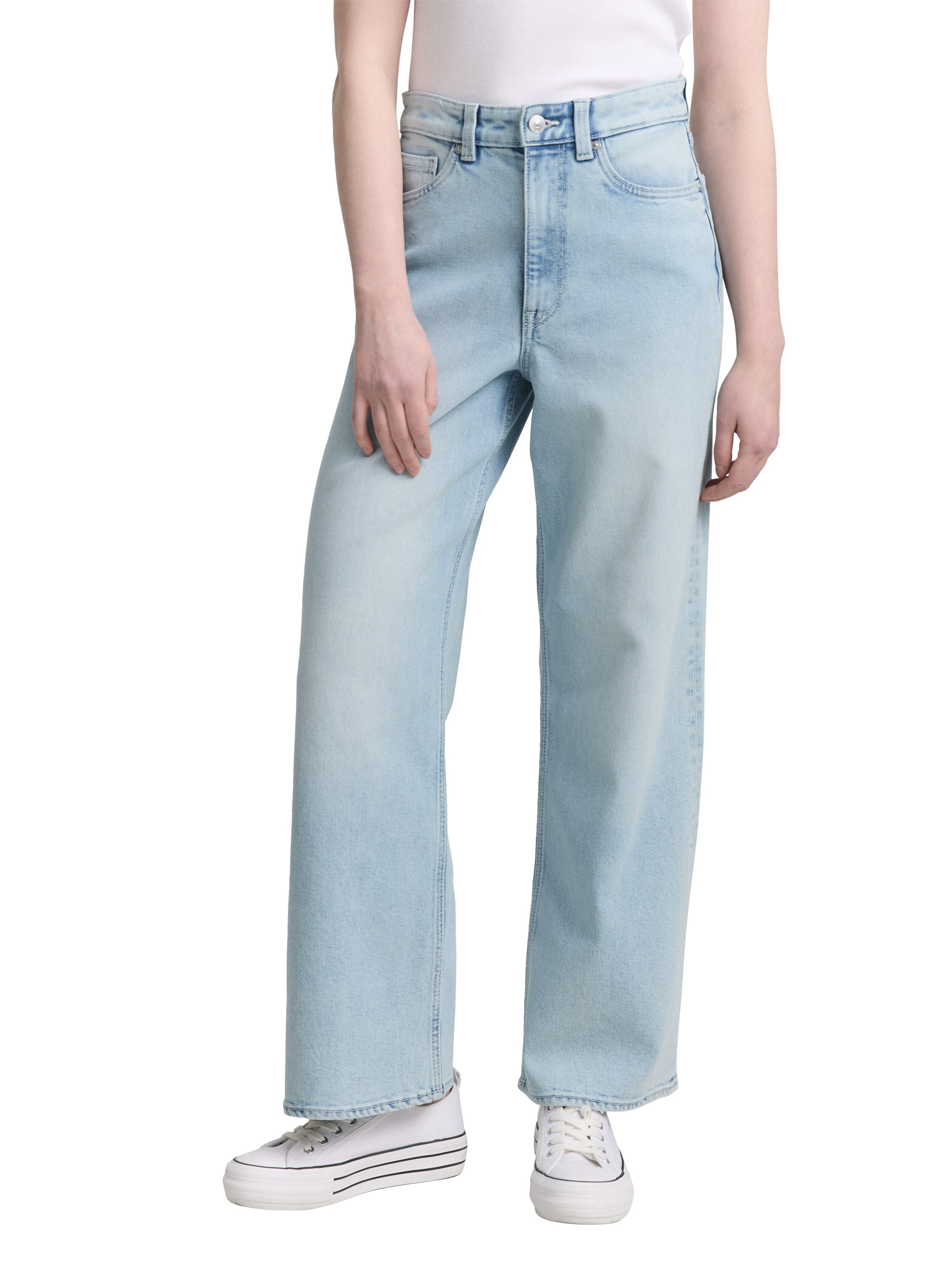 Weite Jeans TOM TAILOR DENIM "LINOU", Damen, Gr. S (36), Länge 30, clean bleached blau denim, Denim/Jeans, Obermaterial: 43% Polyester, 33% Baumwolle, 22% Lyocell, 2% Elasthan, unifarben, weit knöchellang, Jeans, im Five-Pocket Style