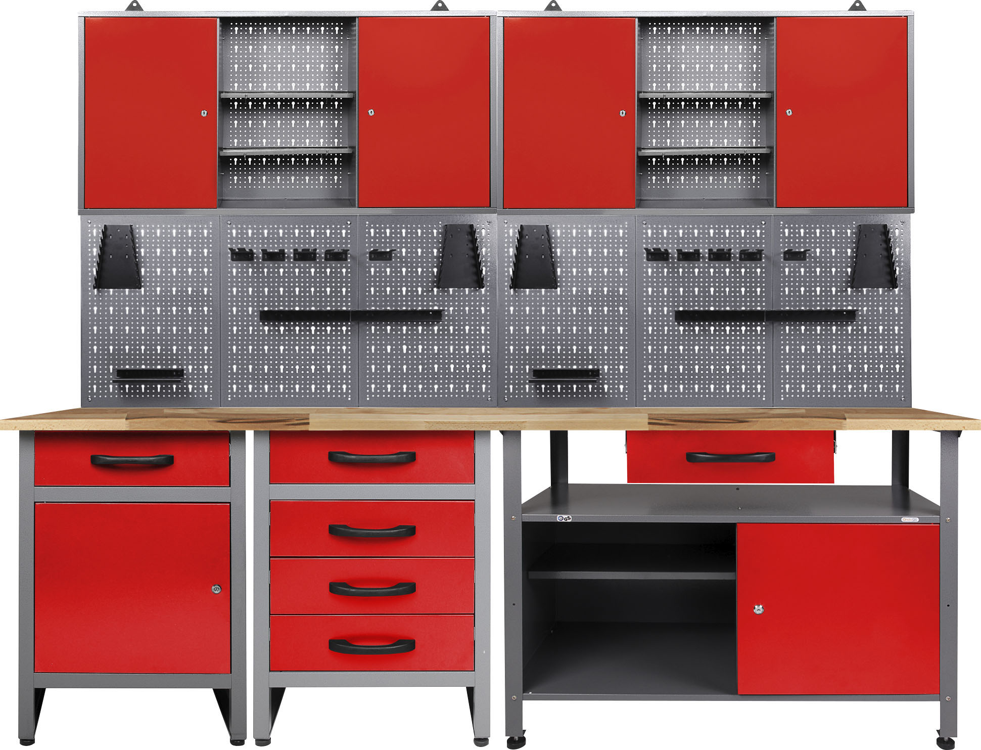 Werkstatt-Set ONDIS24, rot (anthrazit, rot), B:240cm H:205cm T:60cm, Edelstahl, Werkbänke, 243 cm
