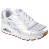 Sneaker SKECHERS "UNO GEN1", Kinder, Gr. 27, silber (weiß, silberfarben), Lederimitat, glänzend, sportlich, Schuhe, Schnürschuh mit Memory Foam, Größenschablone zum Download