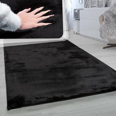 Fellteppich PACO HOME "Rabbit 780", schwarz, B:200cm H:26mm L:200cm, Polyester, Teppiche, Fellteppich, Kunstfell, Kaninchenfell-Haptik, ein echter Kuschelteppich, Uni-Farben Image