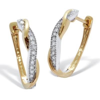 Women's .24 TCW Diamond Sterling Silver Tutone Twist Hoop Earrings (6/10 inch) by PalmBeach Jewelry in White (Size ONE SIZE)