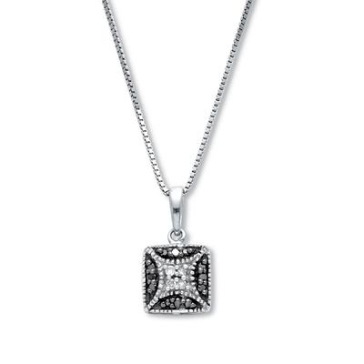 Women's .06 TCW Black Diamond Sterling Silver Square Pendant and Chain 18 Inches by PalmBeach Jewelry in White (Size ONE SIZE)