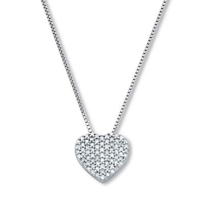 Women's .22 TCW Diamond Sterling Silver Heart Pendant and Chain 18 Inches by PalmBeach Jewelry in White (Size ONE SIZE)