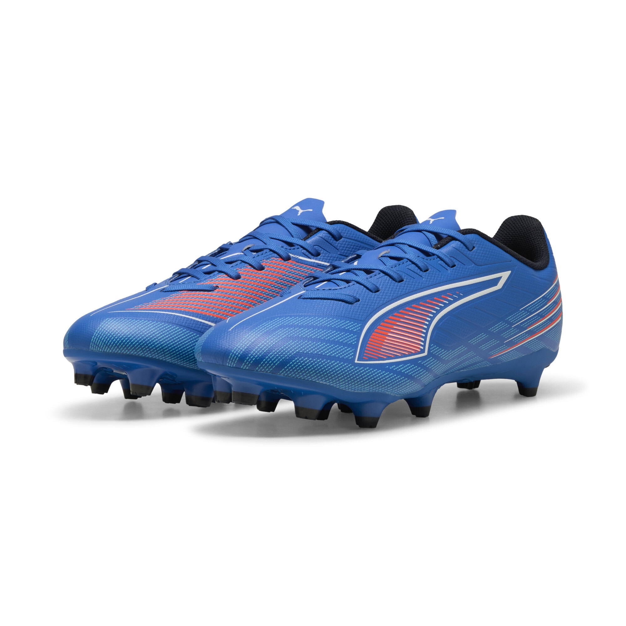Fußballschuh PUMA "ULTRA 6 PLAY FG/AG Fußballschuhe Erwachsene", Herren, Gr. 44, weiß (ultra blau weiß glowing rot), Obermaterial: Textil, Synthetik; Futter: Textil; Innensohle: Textil; Laufsohle: Synthetik, Schuhe Fußballschuh