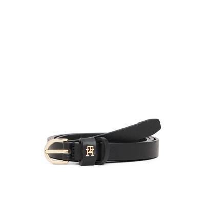 Ledergürtel TOMMY HILFIGER "ESSENTIAL EFFORTLESS GOLD", Damen, Gr. 75, schwarz, Rindsleder, casual, Gürtel, 1,5 cm breit, ovale Einfachdornschließe, Damengürtel Image