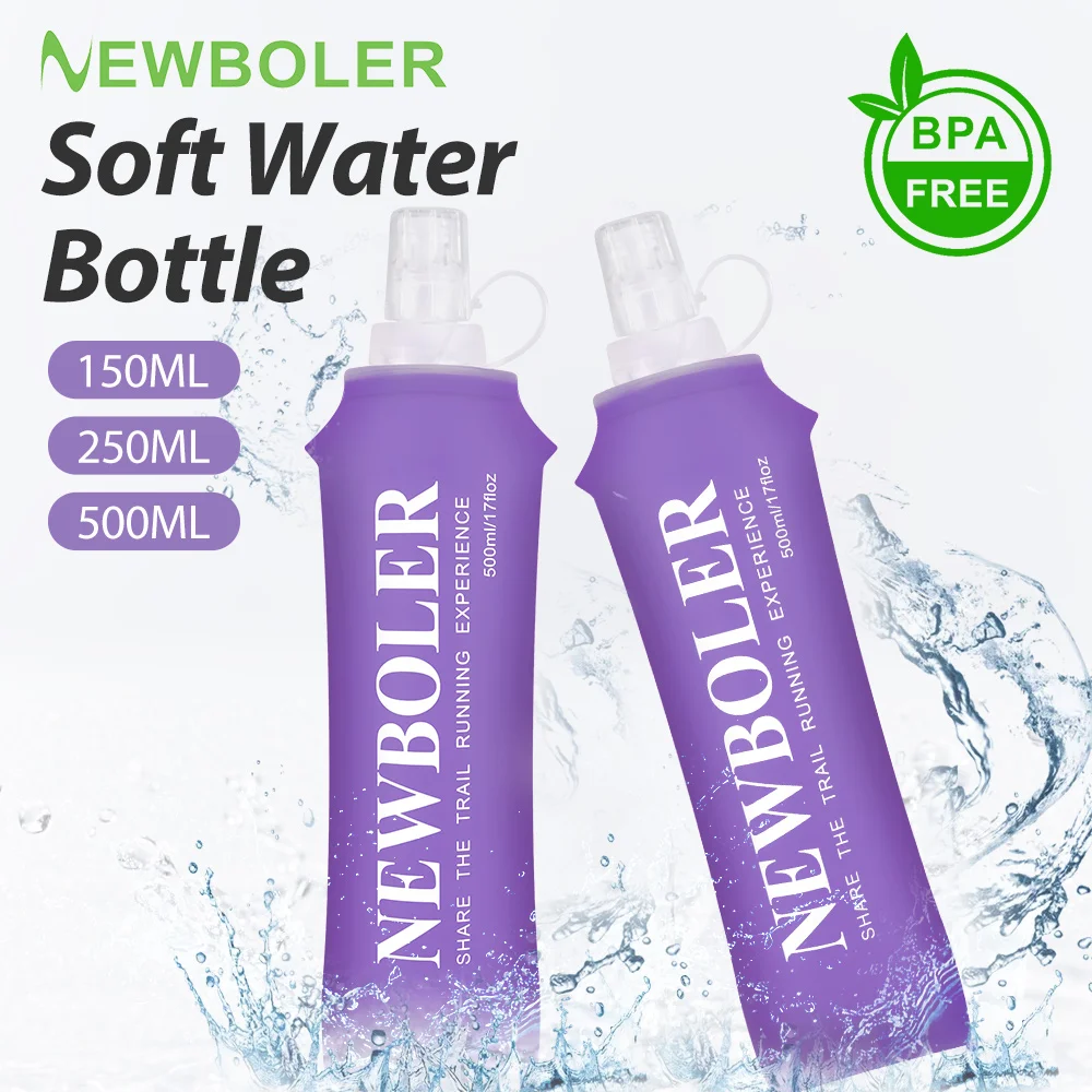 NEWBOLER 150/250/500 ml faltbare Silikon-Wasserflasche für den Außenbereich, zum Laufen, Camping, Wandern, Reisen, praktische Wasserflasche Image