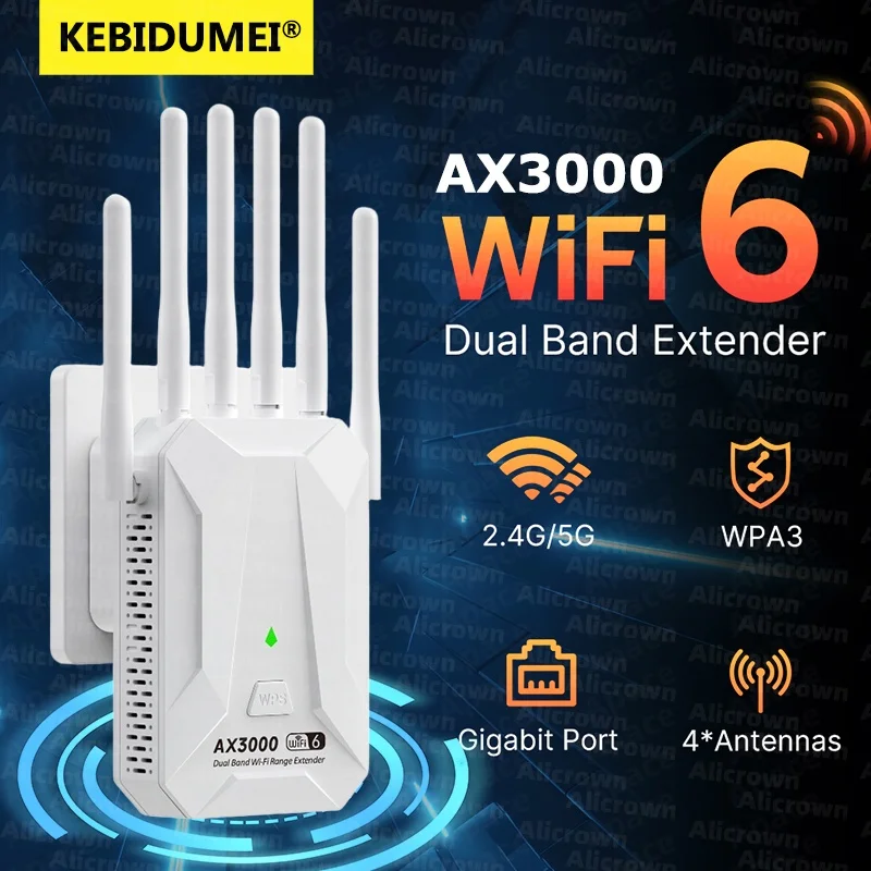WiFi 6 AX3000 Wireless Repeater Dual Band 2,4 GHz 5 GHz 802.11AX Wi-Fi 6 Extender Verstärker WPS Router Long Range Signal Booster Image