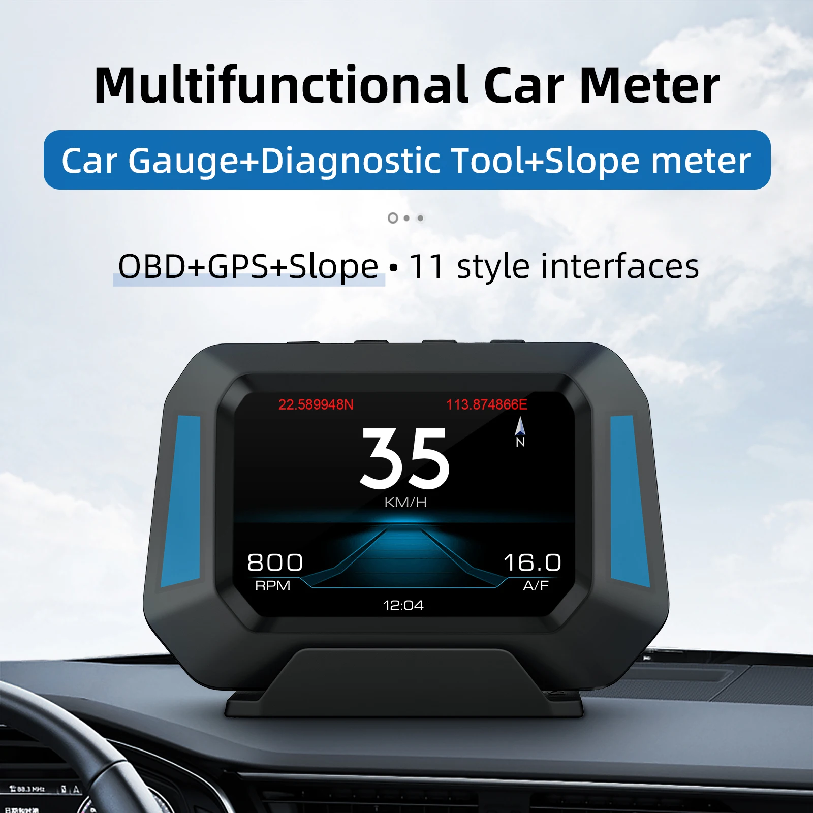 P21 Auto HUD Gauge Diagnose Werkzeug Neigung Meter OBD GPS Neigungsmesser Auto Head Up Display Multifunktionale Fahrzeug Meter Geschwindigkeit volt Image