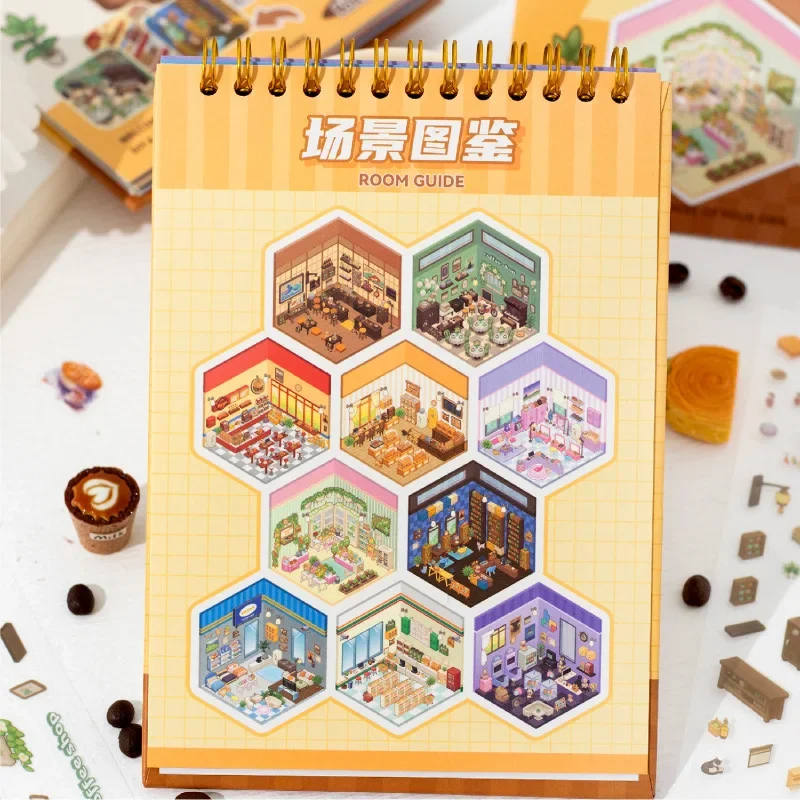 Niedliches Traumstadt-Landschafts-Aufkleberbuch im einzelnen Stil für Tagebuch, 24 Stück/Packung, Dekoration Image