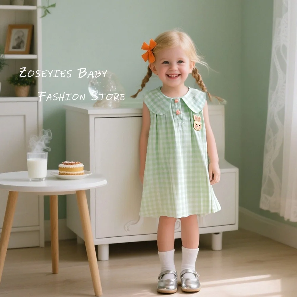 Mädchen Kleider Sommer Baumwolle Plaid Ärmellose Baby Mädchen Kleider Nette Revers Mädchen Strand Kleider Baby Mädchen Kleidung Image