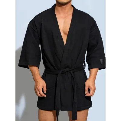 Herren-Bademantel, modisch, Basic, Modal, bequem, 100 % Baumwolle, Pyjama, männlich, lässig, für Zuhause, Bademäntel Image