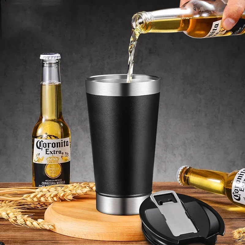 Edelstahl Vakuum Isolierte Tasse Doppel Wand Bier Becher Flasche Opener Auto Kaffee Tasse Tragbare Reise Tumbler Heißer/Kalt drink Cup Image