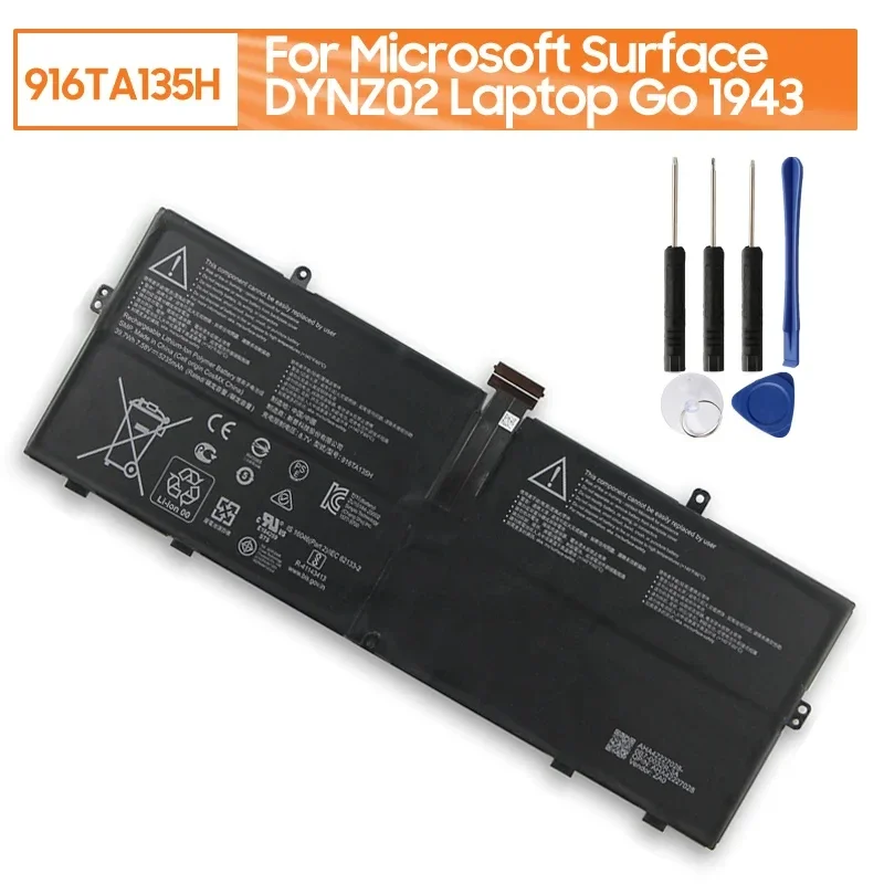 Neuer Ersatz-Laptop-Akku 916TA135H für Microsoft Surface DYNZ02 Laptop Go 1943 5235 mAh mit kostenlosem Werkzeug