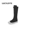 2017 neue Mode 3 Farben frauen Leinwand Stiefel Spitze Zipper Kniehohe Stiefel Stiefel Flache Schuhe Casual Hohe Hilfe punk Schuhe Mädchen
