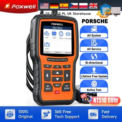 FOXWELL NT510 fit for Porsche OBD2 Scanner Diagnostic Tool Full System ABS SRS Oil Engine Code Reader with Bi-Directional Contro