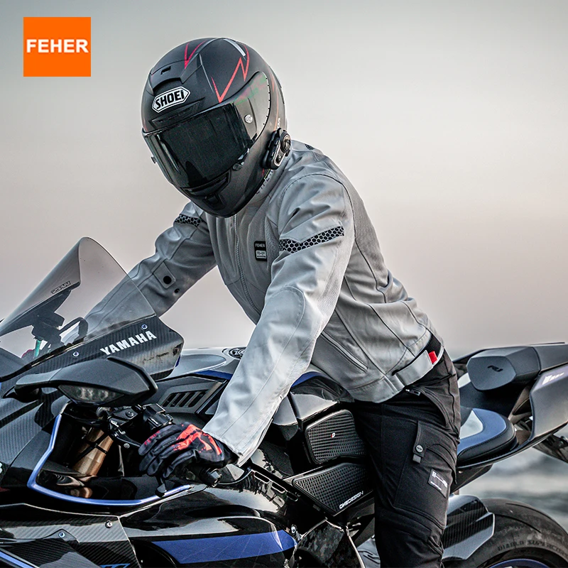 FEHER Motorcycle Jacket Summer Breathable and Ventilated Unisex Riding Jacket Mesh Design Commuter with Protective Gear Jackets