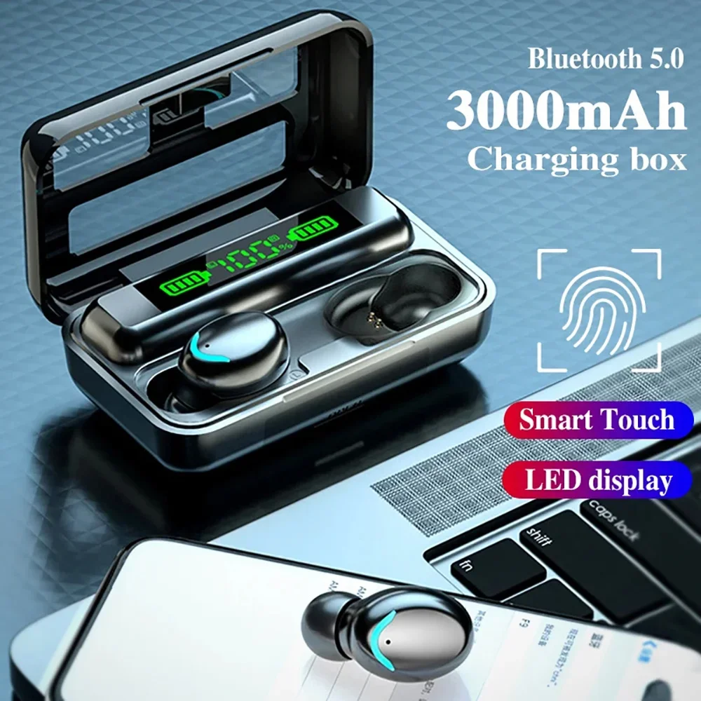 Cuffie 5.0Hi-Fi Auricolari wireless Bluetooth IPX7 impermeabili con display digitale a LED/Smart Touch/Custodia di ricarica di grande capacità