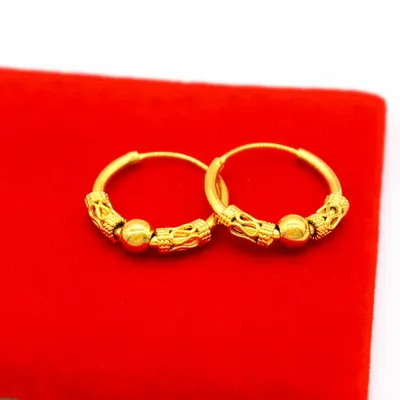 Luxury 24K 9999 Pure Gold real gold Women's Transfer Beads Elegant Small Ear Ring