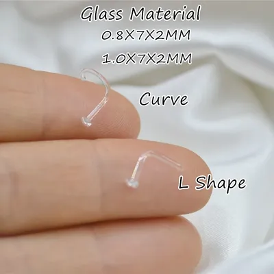 Lot50pcs Glass Material Curve/L NOSE RETAINERS HIDE PIERCING CLEAR NOSE RING STUD Body Piercing Jewelry 20G 18GX7X2MM Flat