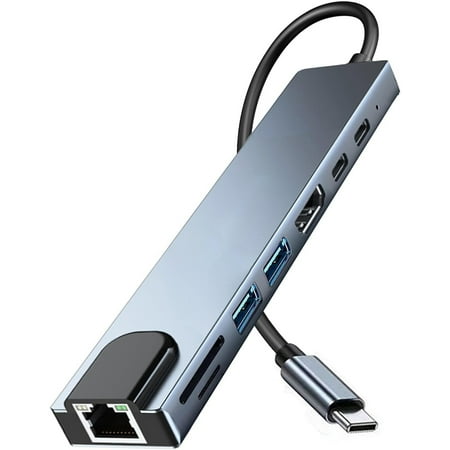 USB C HUB 8 in 1 USB C Adapter with 4K HDMI 100W PD USB C Port USB 3.0 RJ45 Ethernet SD/TF Card Reader Docking Station Compatible with MacBook Pro/Air USB C Laptops and Other Type C Devices