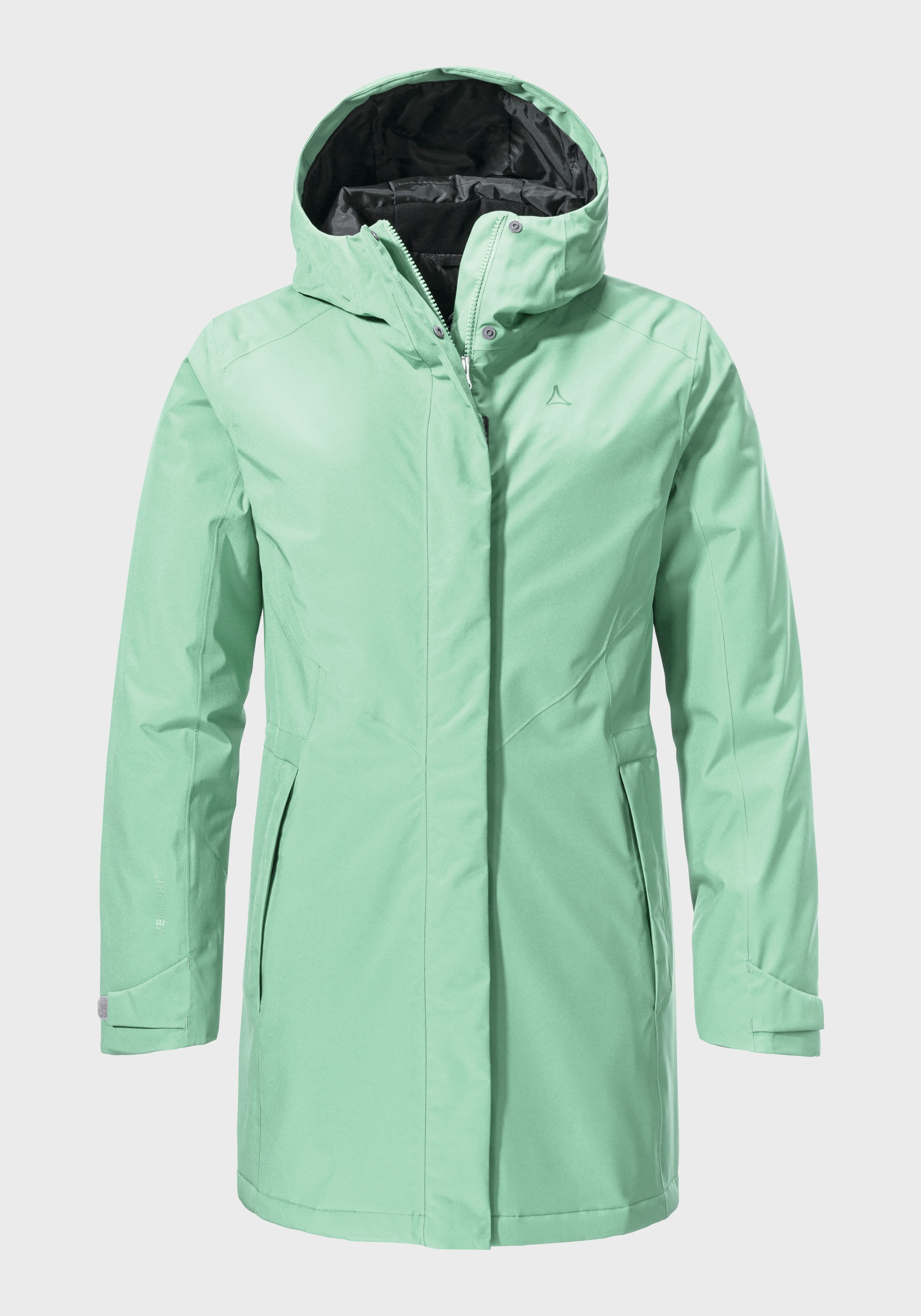 Parka SCHÖFFEL "Hiking Parka Style Froda WMS", Damen, Gr. 38, grün (6305, grün), Oberstoff: Aussenseite: 100% Polyester; (Membran: Polyester); Futter: 100% Polyester; Wattierung: 100% Polyester, regular fit, hoch geschlossener Ausschnitt, Jacken Parka