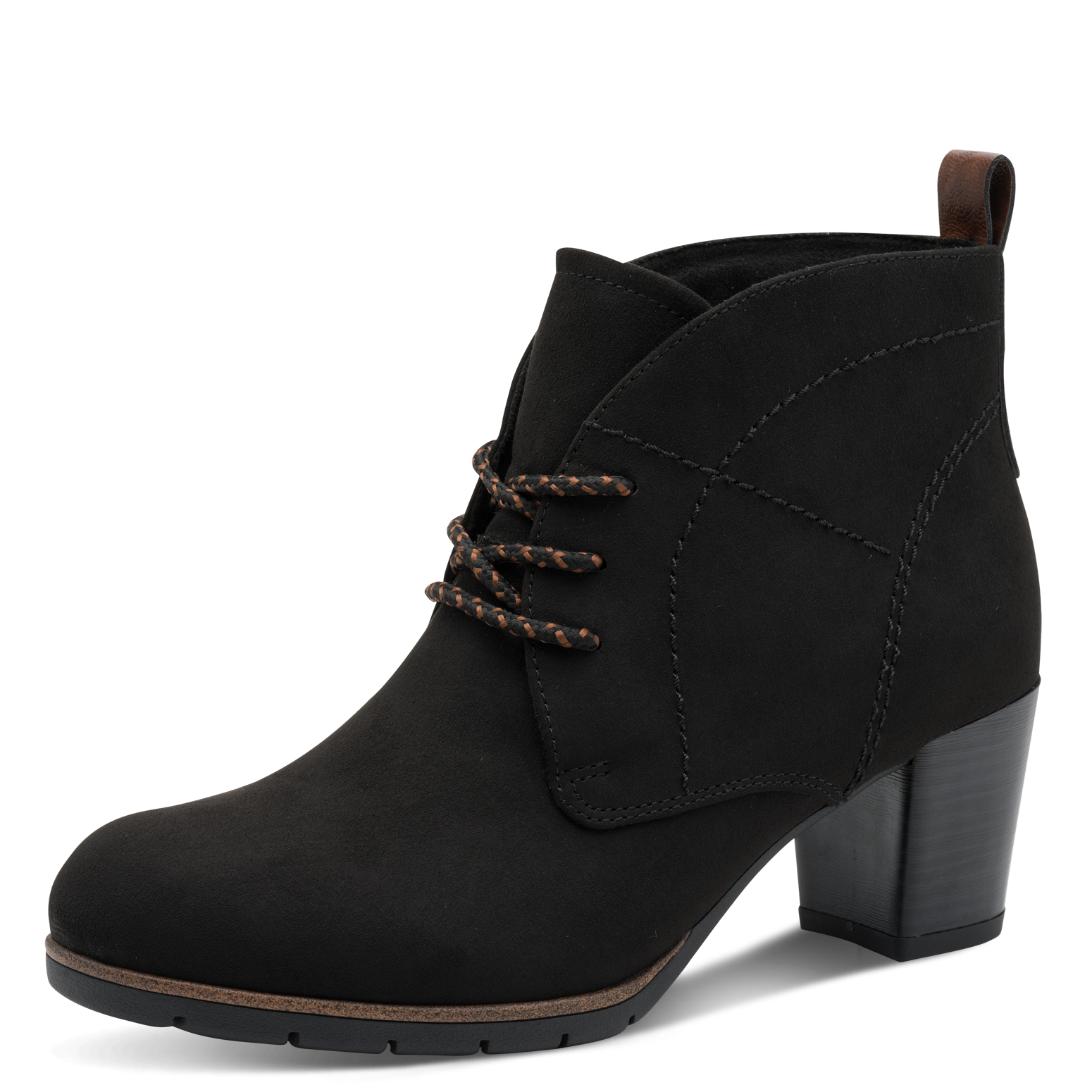 Schnürstiefelette MARCO TOZZI, Damen, Gr. 41, schwarz, Lederimitat, Textil, Veloursleder, unifarben, Schuhe Schnürstiefelette, Blockabsatz, Ankleboots, Schnürboots mit Ziernähten